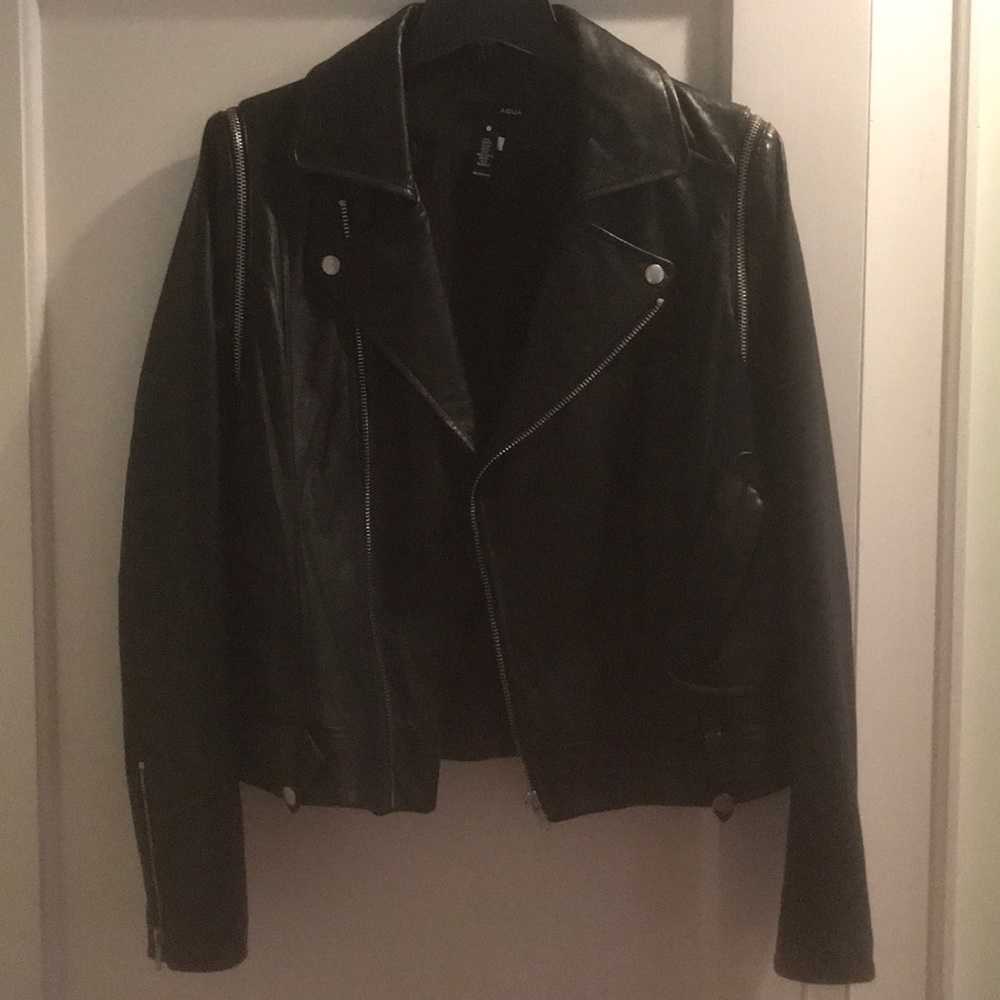 Aqua Leather Jacket w. Zip Off Sleeves